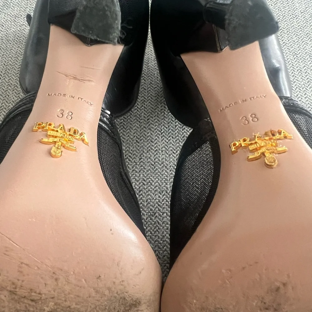 LUXURY PRADA PUMPS SHOES BLACK LEATHER EU 38 - Picture 10 of 11